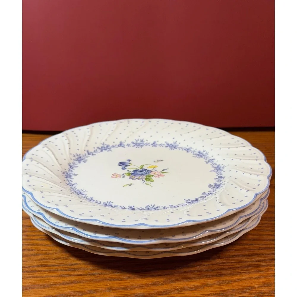 Nikko Blue Peony Set of 4 Porcelain Dessert/Salad Plates 7 3/4 inch -Japan